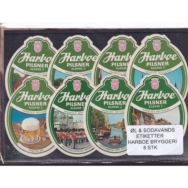 �l og Sodavands Etiketter - Harboe Bryggeri - 8 Stk.