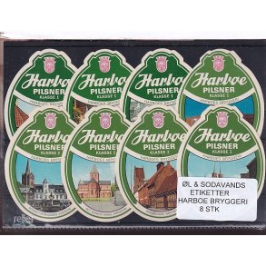 �l og Sodavands Etiketter - Harboe Bryggeri - 8 Stk.