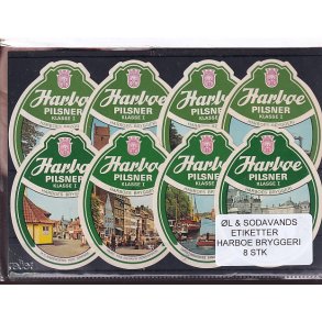 �l og Sodavands Etiketter - Harboe Bryggeri - 8 Stk.
