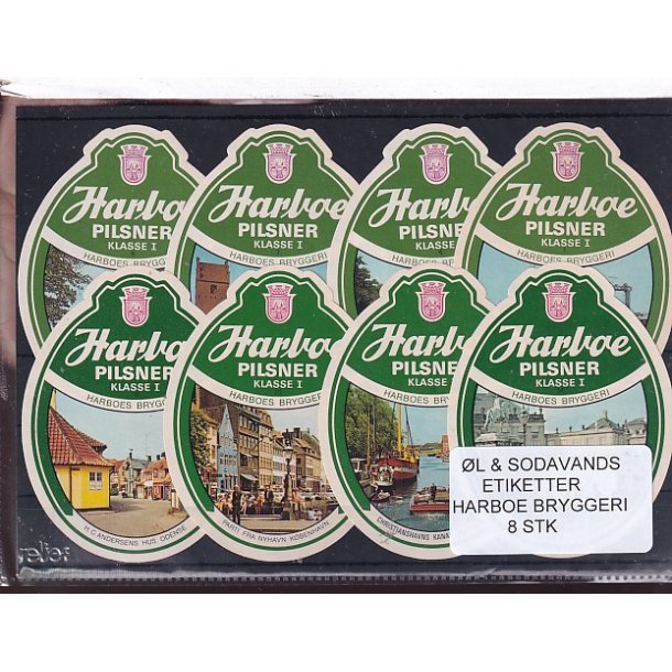 �l og Sodavands Etiketter - Harboe Bryggeri - 8 Stk.