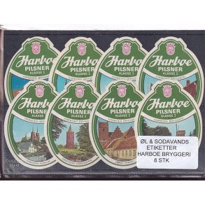 �l og Sodavands Etiketter - Harboe Bryggeri - 8 Stk.