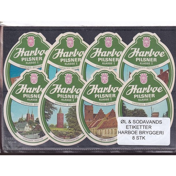 �l og Sodavands Etiketter - Harboe Bryggeri - 8 Stk.