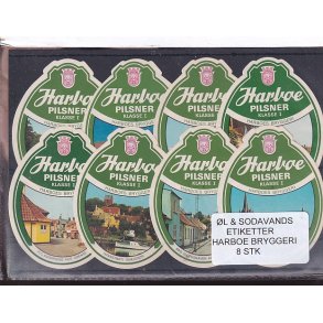 �l og Sodavands Etiketter - Harboe Bryggeri - 8 Stk.