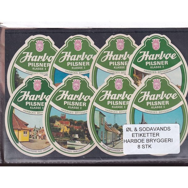 �l og Sodavands Etiketter - Harboe Bryggeri - 8 Stk.