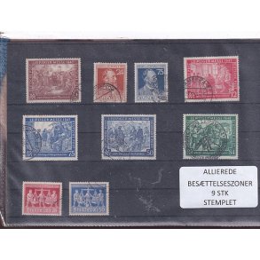 Allierede Bes�ttelseszoner - Tyskland  - 9 Stk. Stemplet