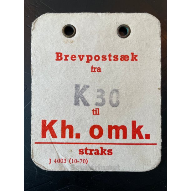 Brevpostsk mrke fra Kh. 30 - til Kh. omk. - straks