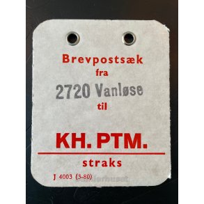 Brevpostsk mrke fra 2720 Vanlse - til KH. PTM. - straks