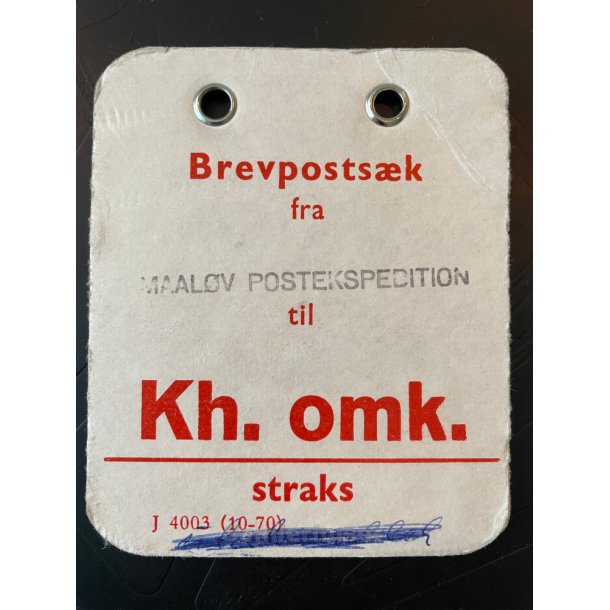 Brevpostsk mrke fra Maalv Postekspedition - til Kh. omk. - Straks.