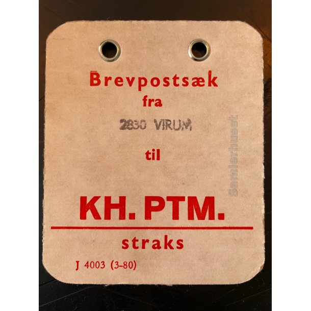 Brevpostsk mrke fra 2830 Virum - til KH. PTM. - straks