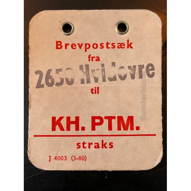 Brevpostsk mrke fra 2650 Hvidovre - til KH. PTM. - Straks