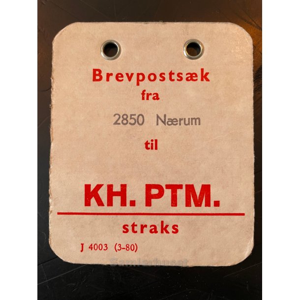 Brevpostsk mrke fra 2850 Nrum - til KH. PTM. - straks