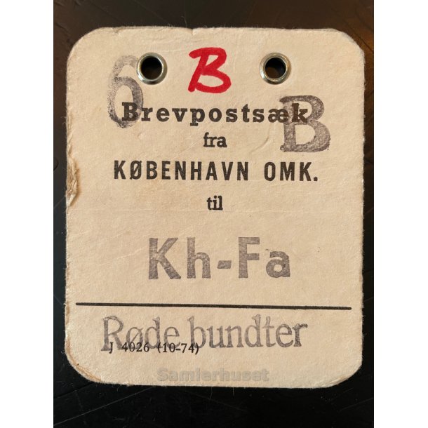 Brevpostsk mrke fra 6 - B - KBENHAVN OMK. - Til Kh.- Fa - Rde bundter