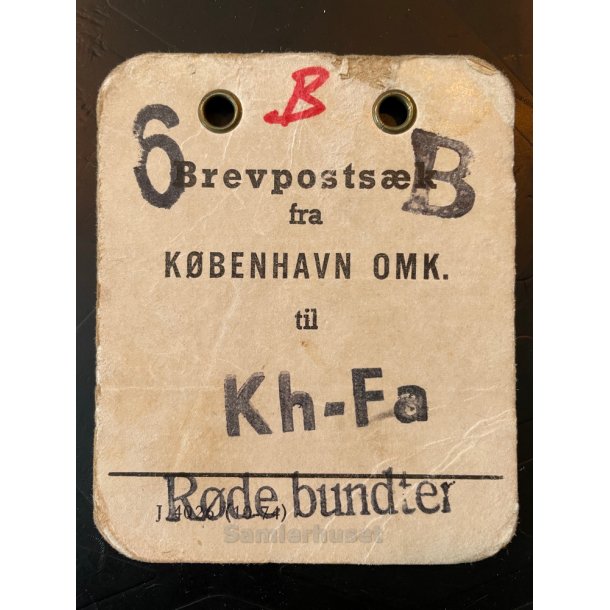 Brevpostsk mrke fra 6 - B - KBENHAVN OMK. - Til Kh.- Fa - Rde bundter