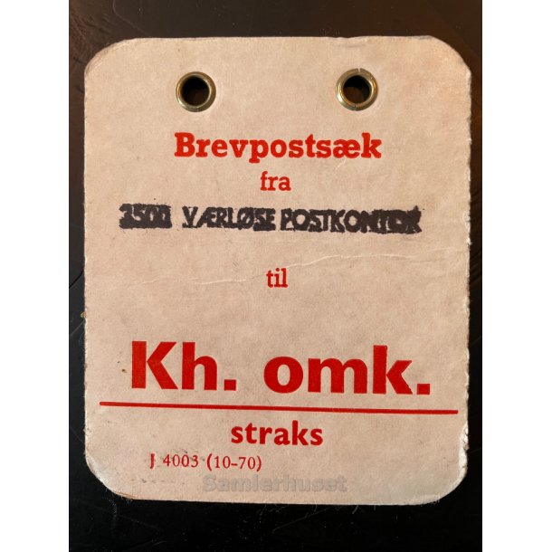 Brevpostsk mrke fra 3500 Vrlse Postkontor - til Kh. omk. - Straks