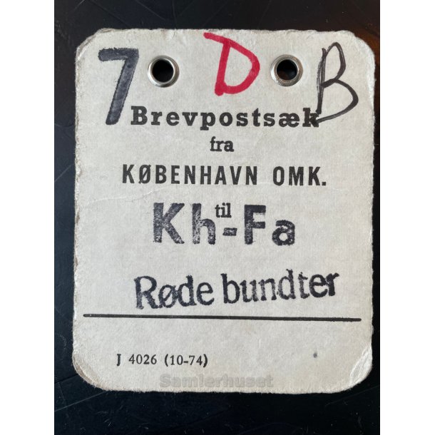 Brevpostsk mrke fra 7 - B - KBENHAVN OMK. - Til Kh.- Fa - Rde bundter