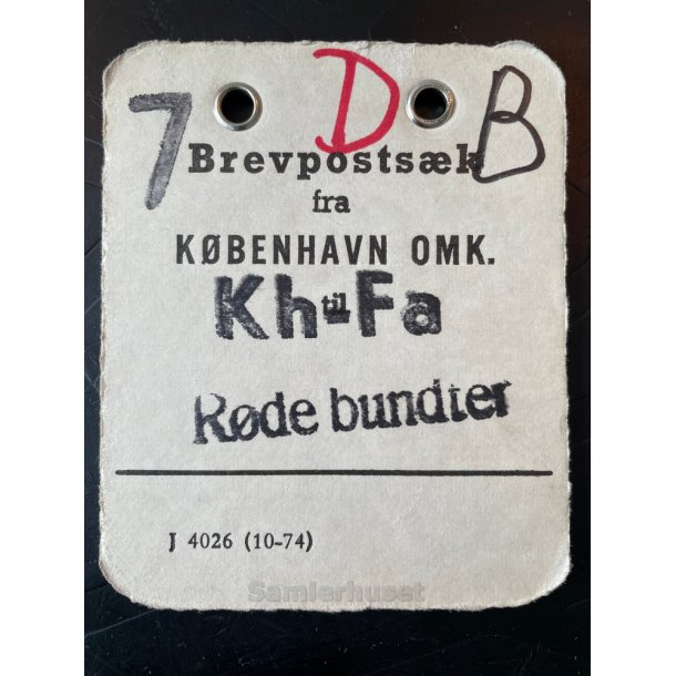 Brevpostsk mrke fra 7 - B - KBENHAVN OMK. - Til Kh.- Fa - Rde bundter