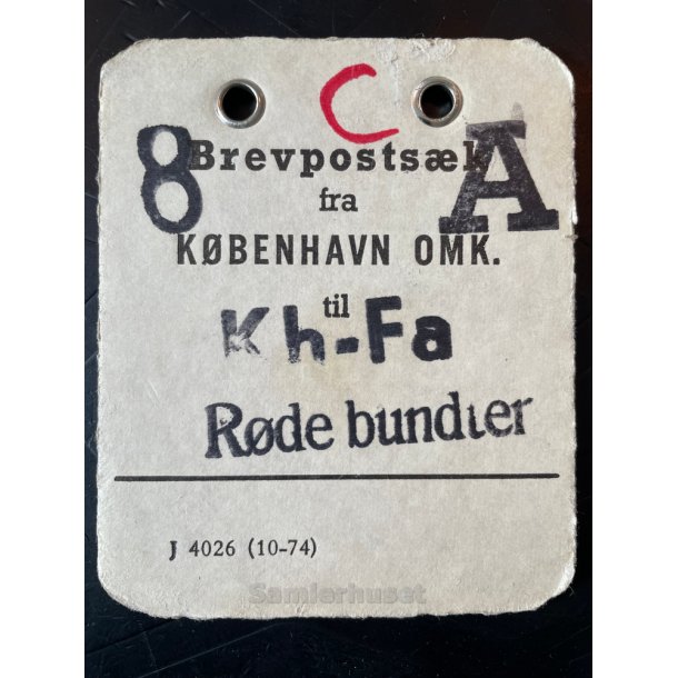 Brevpostsk mrke fra 8 - A - KBENHAVN OMK. - Til Kh.- Fa - Rde bundter