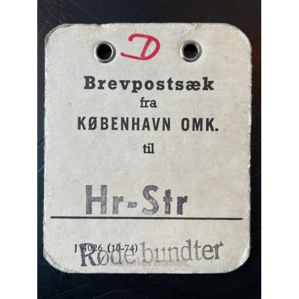 Brevpostsk mrke fra KBENHAVN OMK. - Til Hr. - Str - Rde bundter