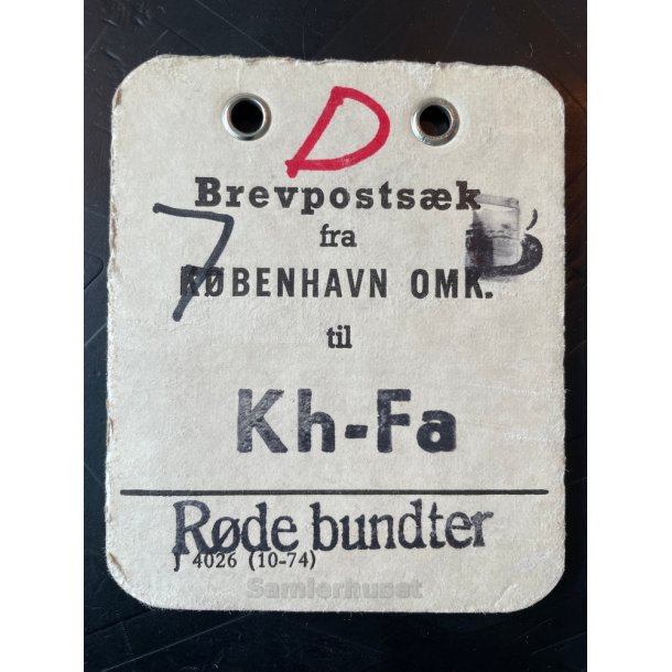 Brevpostsk mrke fra 7 - D - KBENHAVN OMK. - Til Kh.- Fa - Rde bundter