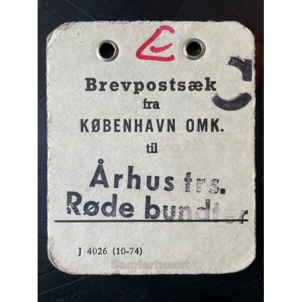Brevpostsk mrke fra KBENHAVN OMK. - Til rhus trs. - Rde bundter