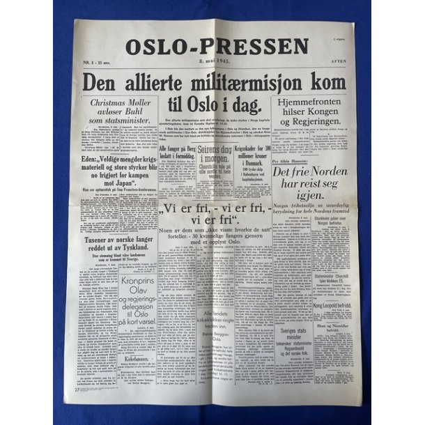 Avis - Oslo Pressen - Aften - 8. mai 1945 - Den Allierte militrmisjon kom til Oslo