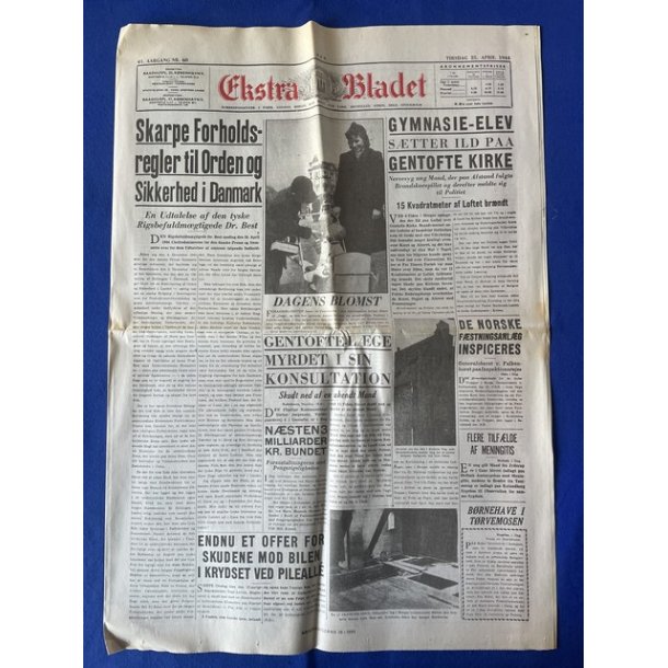 Avis - Ekstra Bladet - 25. April 1944 - Skarpe Forholdsregler til Orden