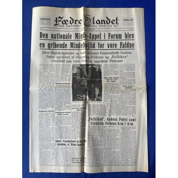Avis - Fdre Landet - 18. November 1940 - Den nationale Minde -Appel