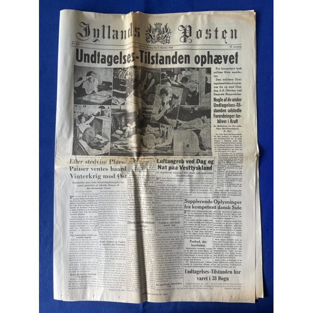 Avis - Jyllands Posten  - 6. Oktober 1943 - Undtagelses Tilstanden ophves