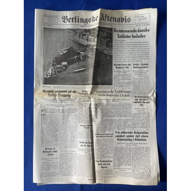 Avis - Berlingske Aftenavis - 2. Oktober 1943 - De internerede danske soldater lslades