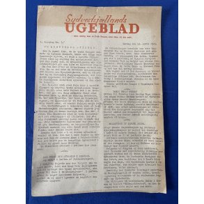 Illegalt Blad - Sydvestsjllands Ugeblad - A4 ark. - 14. April1945