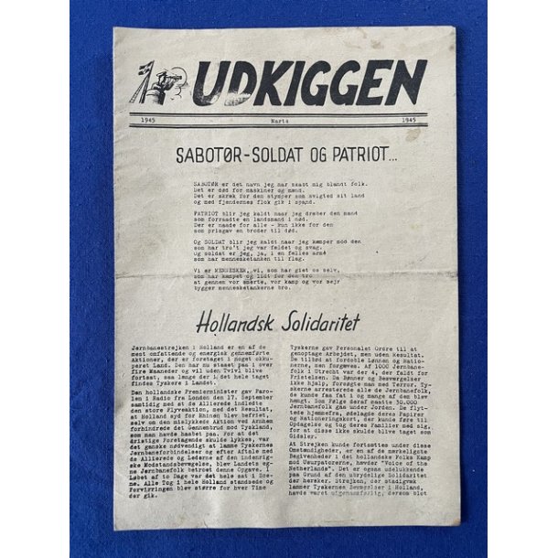 Illegalt Blad - Udkiggen - Foldet A4 ark. - Marts 1945
