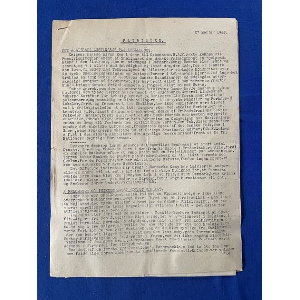 Illegalt Blad - "Patrioten" - 3 A4 ark. - 27. Marts 1945