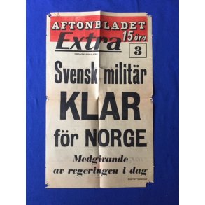 Aftonbladet Extra - Svensk militr Klar fr Norge - A3 spiseseddel