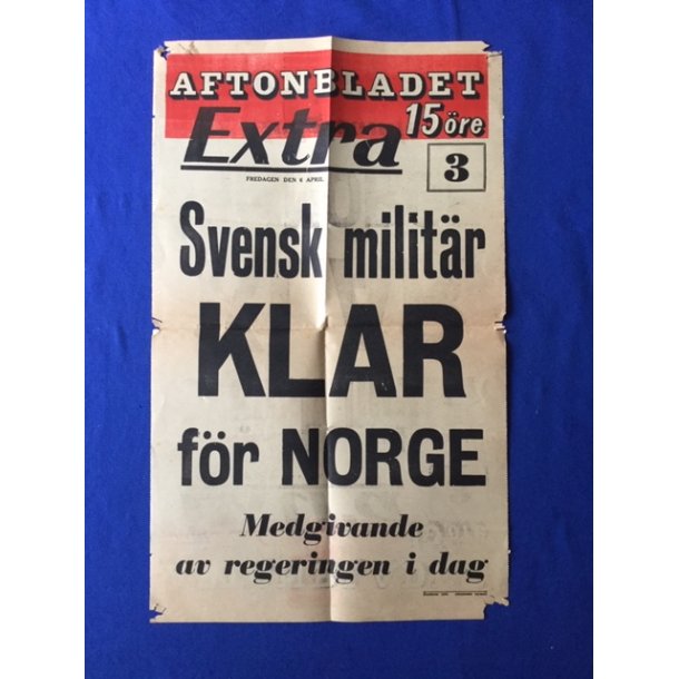 Aftonbladet Extra - Svensk militr Klar fr Norge - A3 spiseseddel