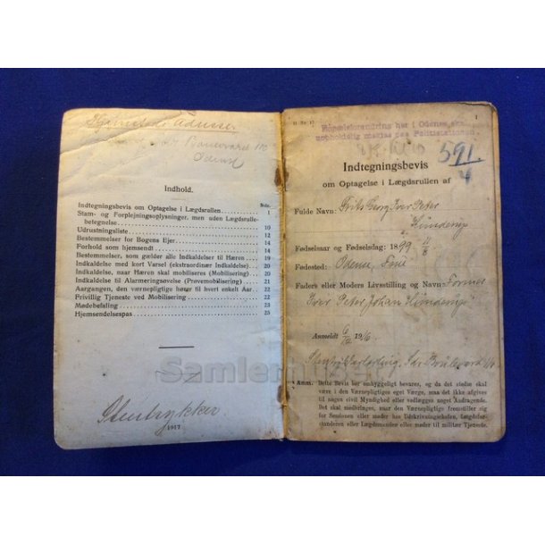 Soldaterbog - Frits Georg Iver Peter Hinderup - Odense Frue - F�dt 11. August 1899