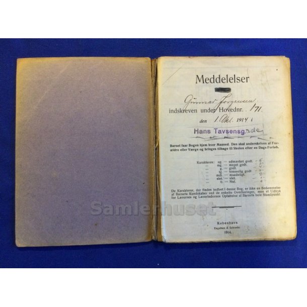 Meddelelser for Gunnar J�rgensen - Hans Tavsensgade Skole - 1. Oktober 1914