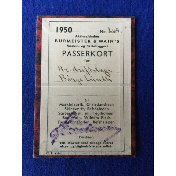 Burmeister &amp; Wains Passerkort - 1950