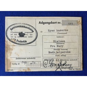 Adgangskort - Ryes Kaserne - 1969