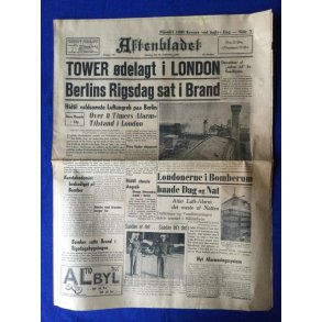 Avis - Aftenbladet  - 16. September 1940 - Tower delagt i London!