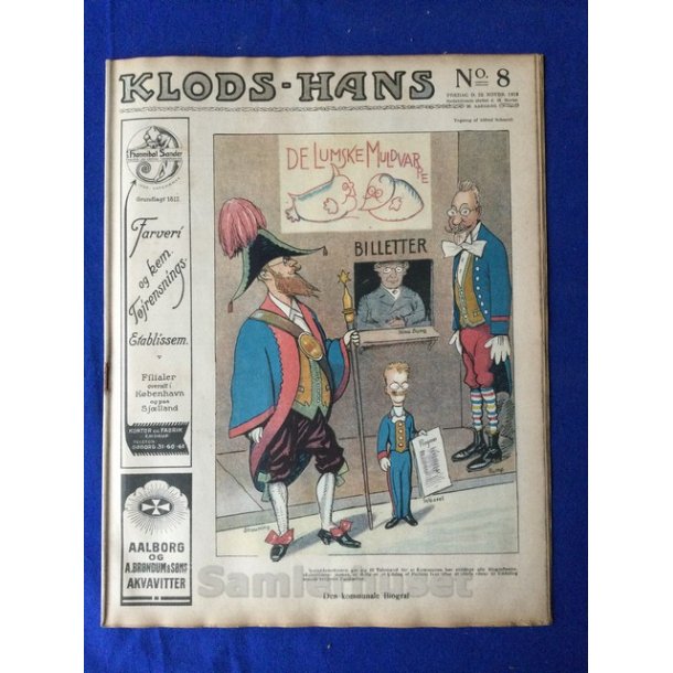 Klods - Hans - Politisk Vittighedsblad med Tegninger af A.Schmidt,G,Wegner.P.Fischer.m.m. No8  1918