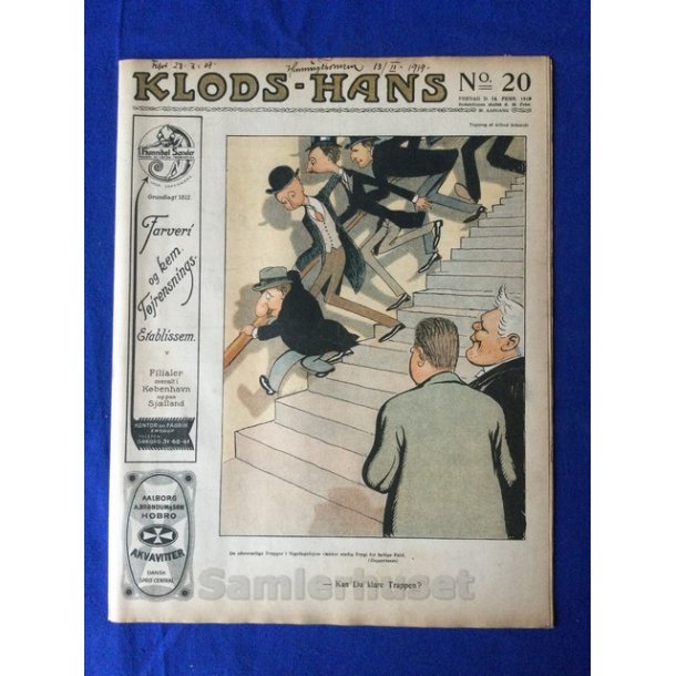 Klods - Hans - Politisk Vittighedsblad med Tegninger af A.Schmidt,G,Wegner.P.Fischer.m.m. No20  1919