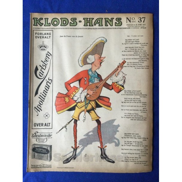 Klods - Hans - Politisk Vittighedsblad med Tegninger af A.Schmidt,G,Wegner.P.Fischer.m.m. No37  1917