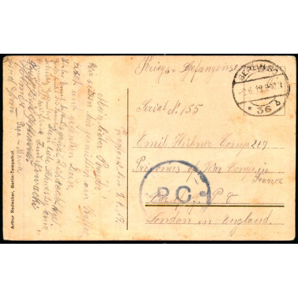 Krigs Gefangenensendung  - England - Berlin 2 - 6 - 19 - Brugt