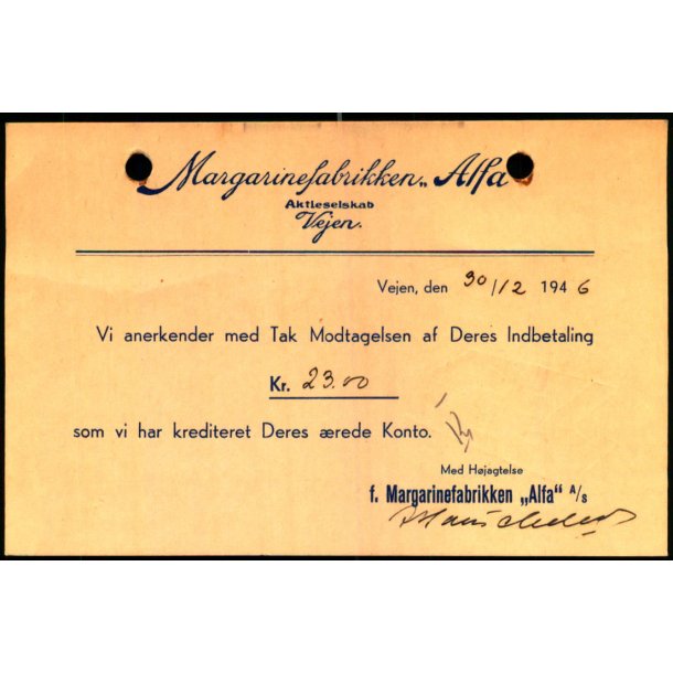Margarinefabrikken - Alfa - Vejen - u/n - Brugt - Arkivhuller !