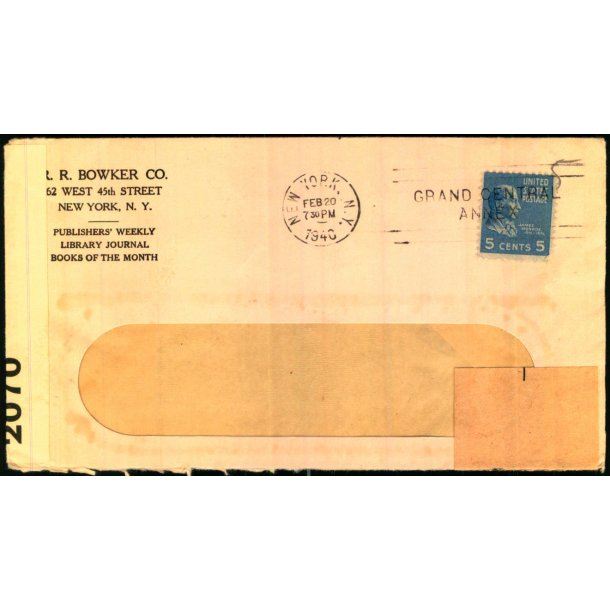 Censurbrev fra U.S.A.  20 - 2 - 40 - Til ?