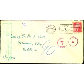 Efterporto - Brev fra U.S.A.   25 - 3 - 1957 - Efterporto  90 re