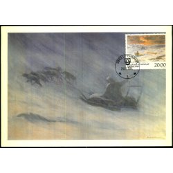 E.A. Petersen "Sldekrsel i Snestorm" - R. Christensen u/n - Brugt - Stort Kort 21 x15 cm.