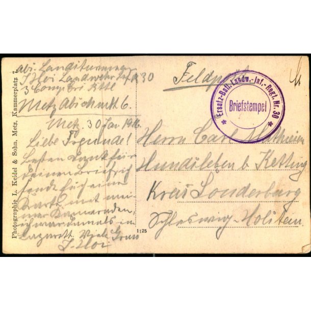 Feldpost - Briefstempel - Til Sonderburg - Billedside : 3. Komp.