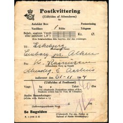 Postkvitering - 1 Pakke 21 - 11 - 1944
