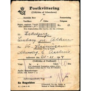 Postkvitering - 1 Pakke 21 - 11 - 1944